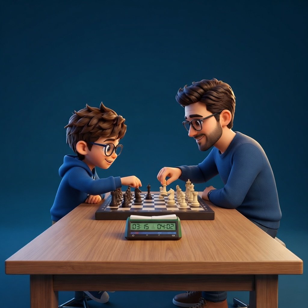 أب وطفله يقضيان وقتًا ممتعًا في تعلم الشطرنج
